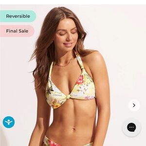 New Seafolly Floral Bikini Top Light Yellow & Red size 2 adjustable reversible